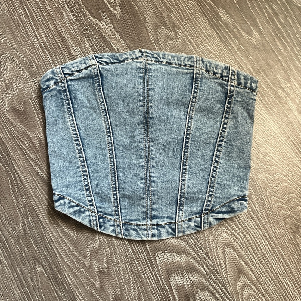 Garage Light Blue Denim Corset Top